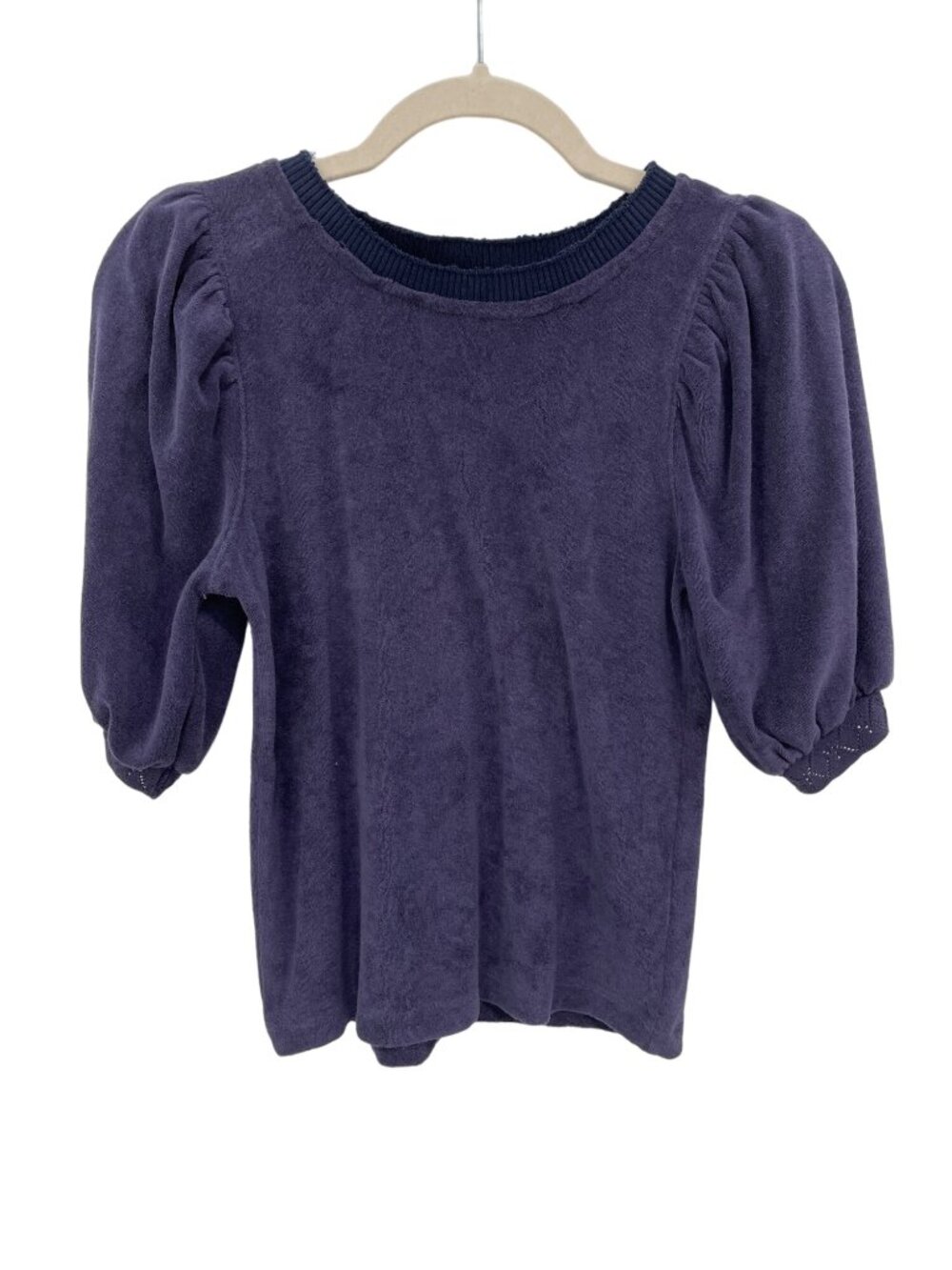 Goldie LeWinter Short Puff Sleeve Top Small Crewneck Blue Polyester Feminine